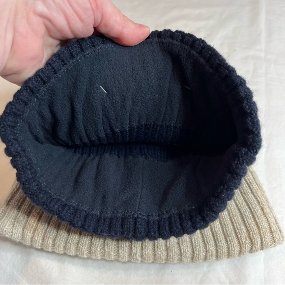 New merino wool blend polartec beanie set of 2 tan navy - Picture 2 of 5